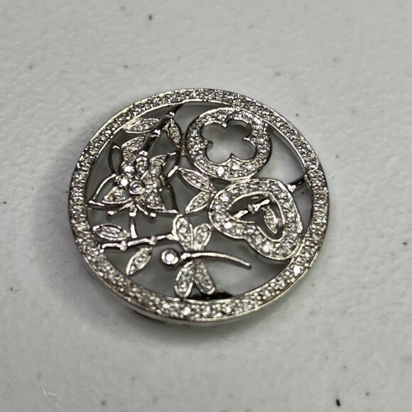 Round Silver Tone Cubic Zirconia Pendant With Floral & Heart Design For Women - Picture 8 of 9